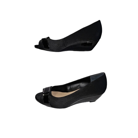 Alfani Women's Black Peep Toe Wedge Heels Size 6 - Picture 2 of 9